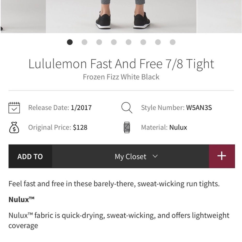 Lululemon Fast and Free in frozen frizz white black Size 4 7/8 legging Nulux EUC - Picture 17 of 17